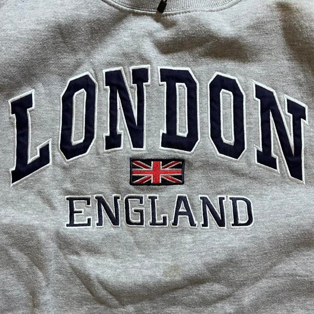 London England UK Flag Crewneck Sweatshirt Mens XL Gray Graphic British Souvenir - Picture 3 of 7